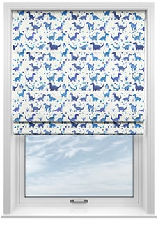 Dino Land, Blue Denim - Motorised Roman Blind